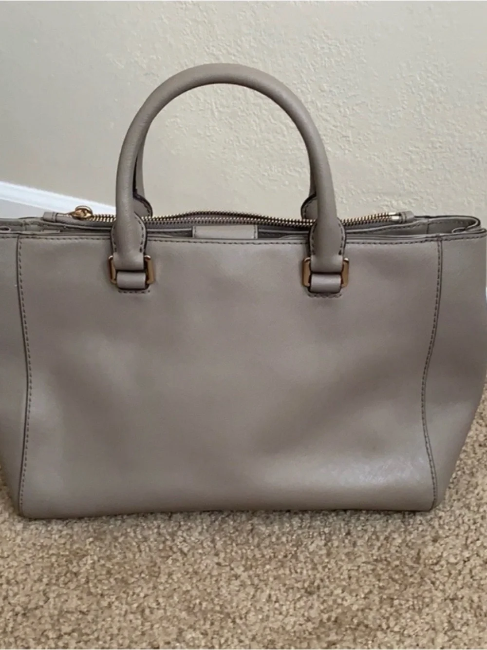 Michael Kors Taupe Gray Leather Satchel with Gold Hardware